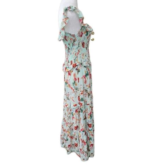 Abel The Label Floral Maxi Dress Size M – Boho Tiered Smocked Sleeveless Rayon - Picture 12 of 16